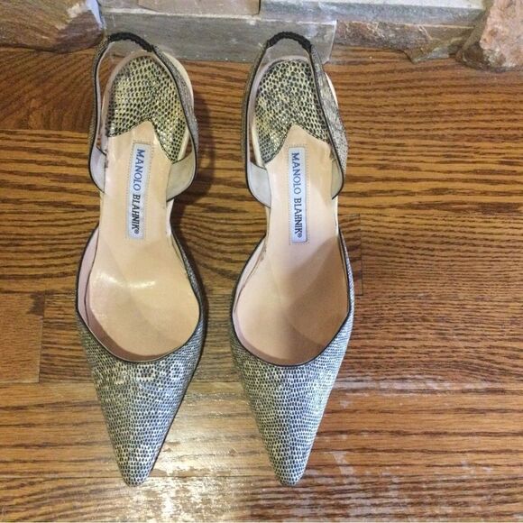 MANOLO BLAHNIK Carolyn 50 elaphe slingback pumps | NET-A-PORTER MANOLO BLAHNIK Caroline Shake Skin Slingback Pumps